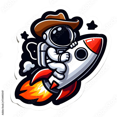 Cartoon Astronauts Riding Rocket