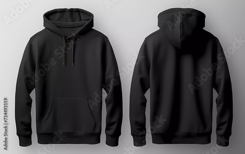 Blank black hoodie sweater mock up template, front and back view, isolated on plain black hoodie sweater mock up. generative ai