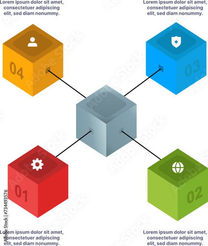 Cubical colorful infographic vector element with numbers and icons