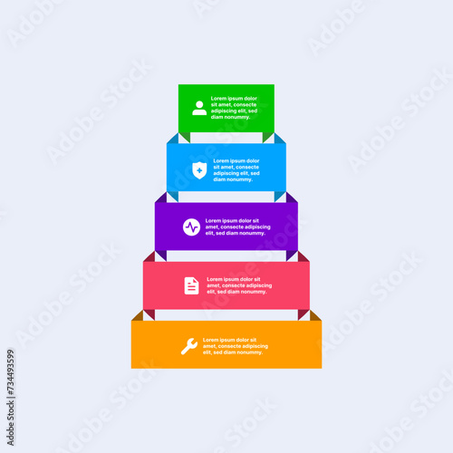 Colorful step vector infographic from bottom to top approach