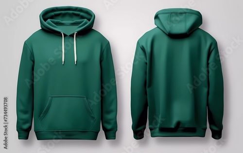 Blank green hoodie sweater mock up template, front and back view, isolated on plain white hoodie sweater mockup.