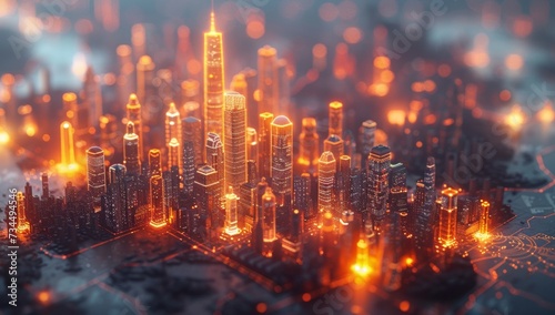 Futuristic cityscape with glowing lights