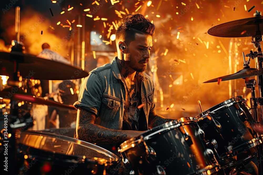 Naklejka premium Drum Kit: The rhythmic backbone of a rock band