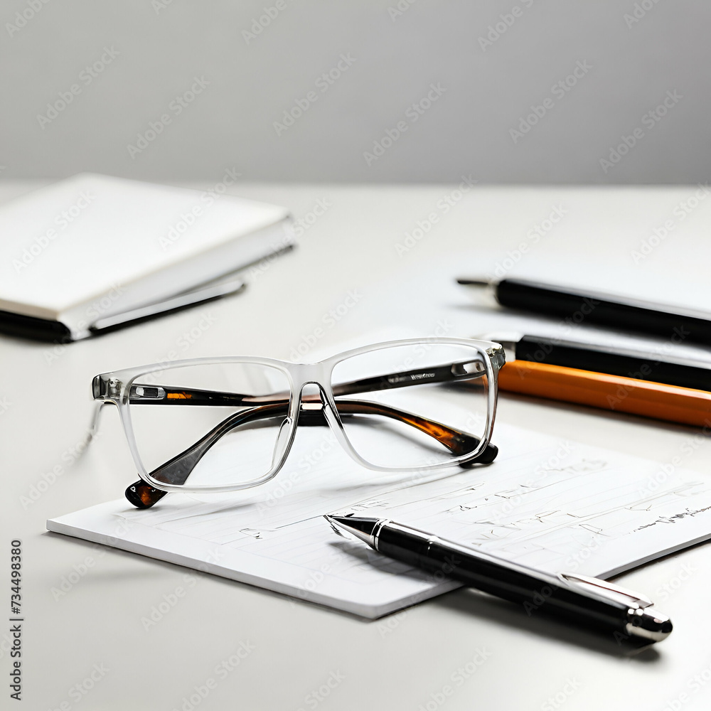 glasses and pen on a notebook glasses and pen on a notebook