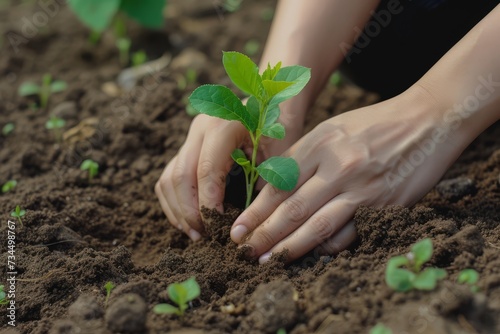 A person's hands gently placing a young plant into fertile soil, an act symbolizing growth, care, and the start of new life.