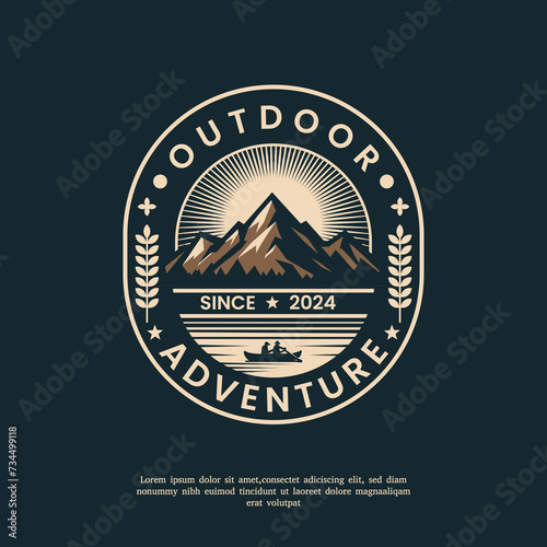 fishing boat silhouette.With views of mountains and pine trees. Perfect for logos