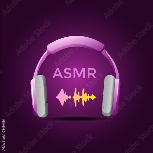 Autonomous sensory meridional response. ASMR logo for splash screen. Headphones and sound schedule. concept for listening to soothing sounds. Vector illustration