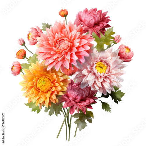 Bunch of Stunning Graceful Assorted of Gerbera Daisies Dahlias Flowers Isolated on Transparent Background