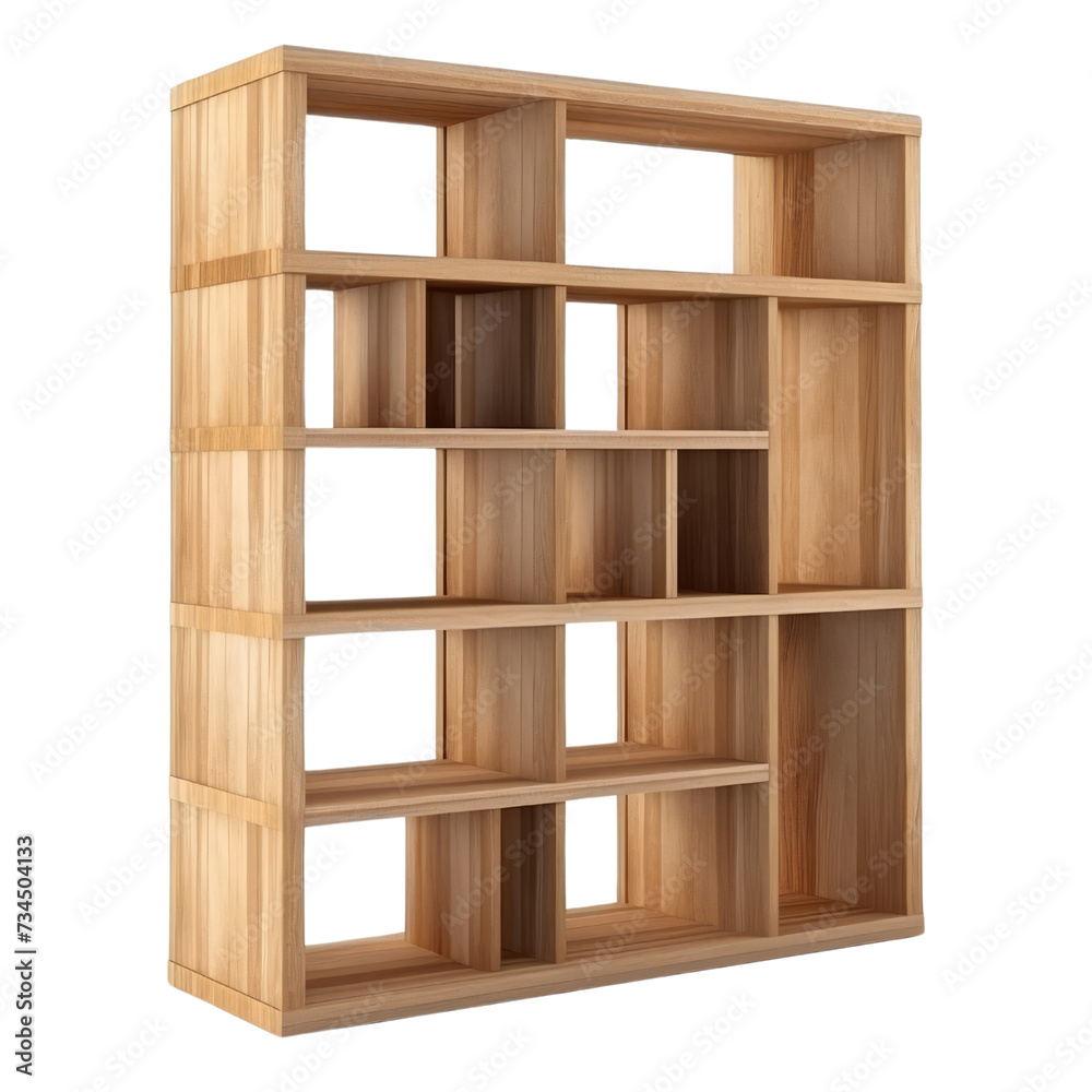 Wooden Bookshelf  PNG Cutout, Generative AI