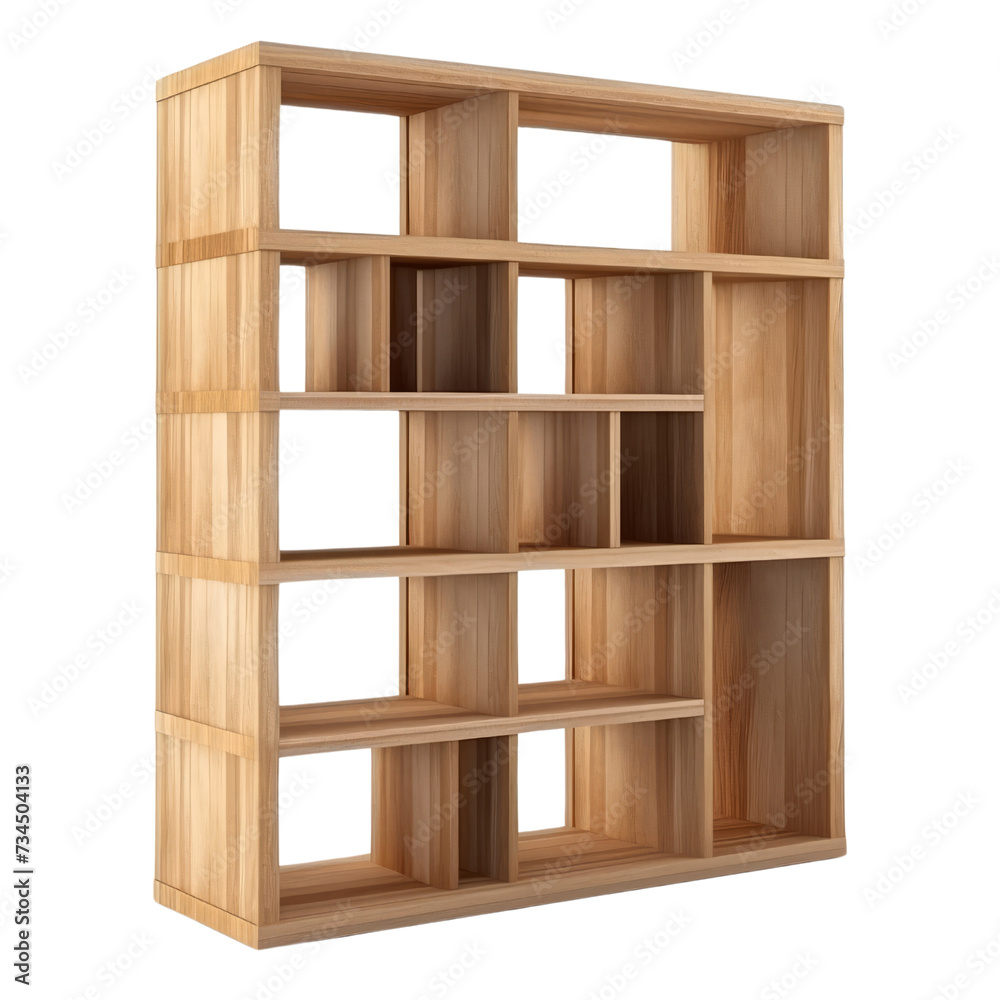 Wooden Bookshelf PNG Cutout, Generative AI Wooden Bookshelf PNG Cutout, Generative AI