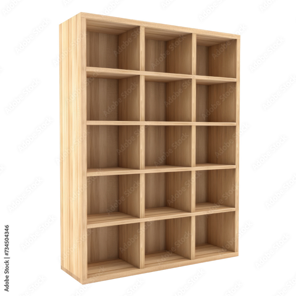 Wooden Bookshelf PNG Cutout, Generative AI Wooden Bookshelf PNG Cutout, Generative AI