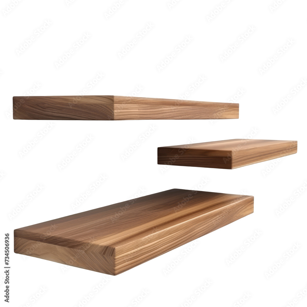 Wooden Floating shelves PNG Cutout, Generative AI Wooden Floating shelves PNG Cutout, Generative AI
