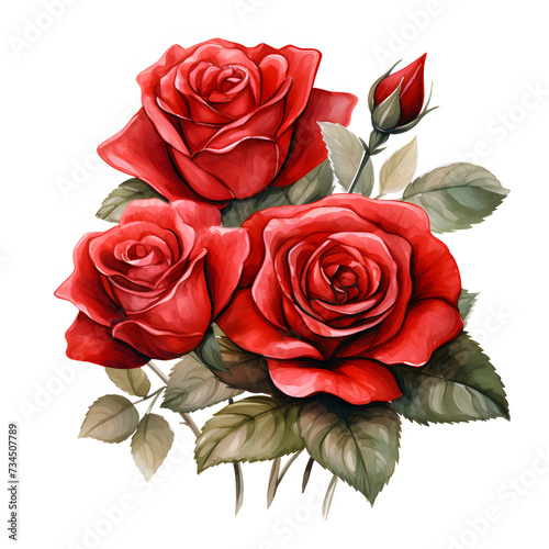 Red roses colorful flower arrangement  colorful watercolors  watercolor illustrations.