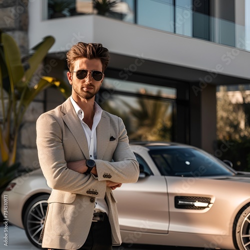 Wealthy Man with Mansion and Luxury Car © FLAVIA