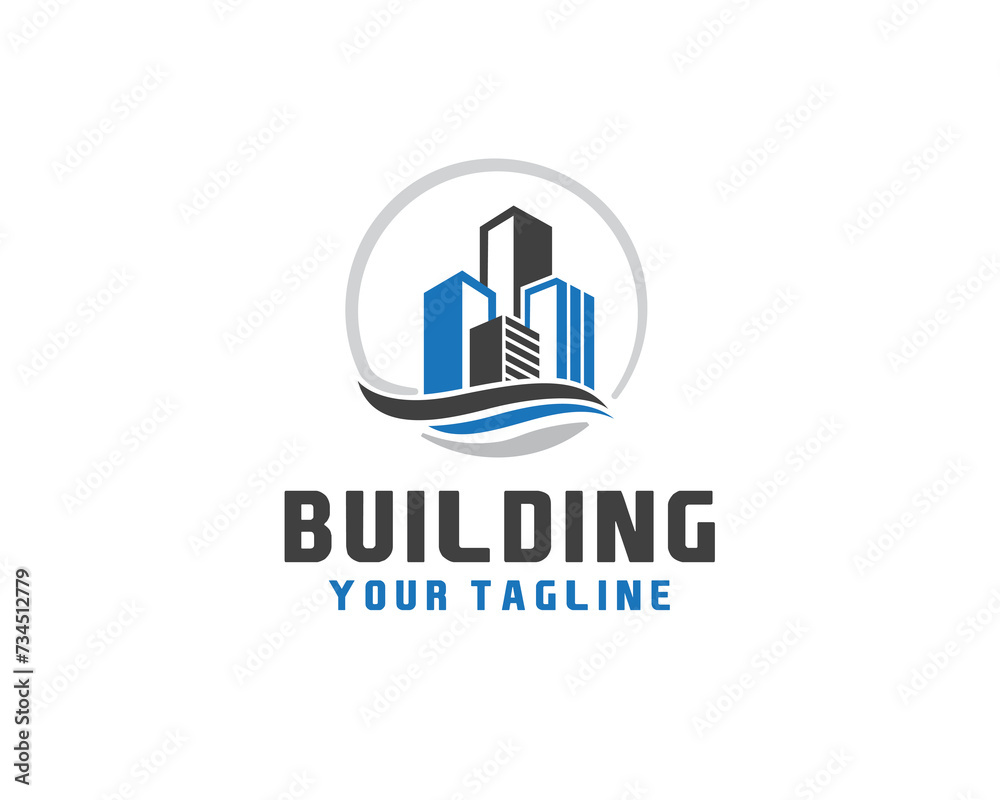 abstract circle building apartment construction real estate logo icon symbol design template illustration inspiration