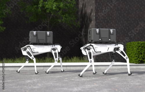 Robot dog delivering goods, delivery robotic concept
