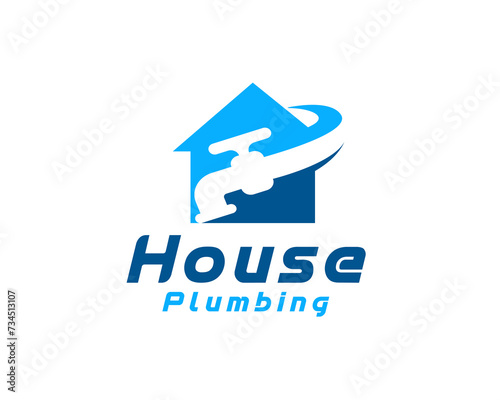 house home pipe faucet plumbing installation logo icon symbol design template illustration inspiration