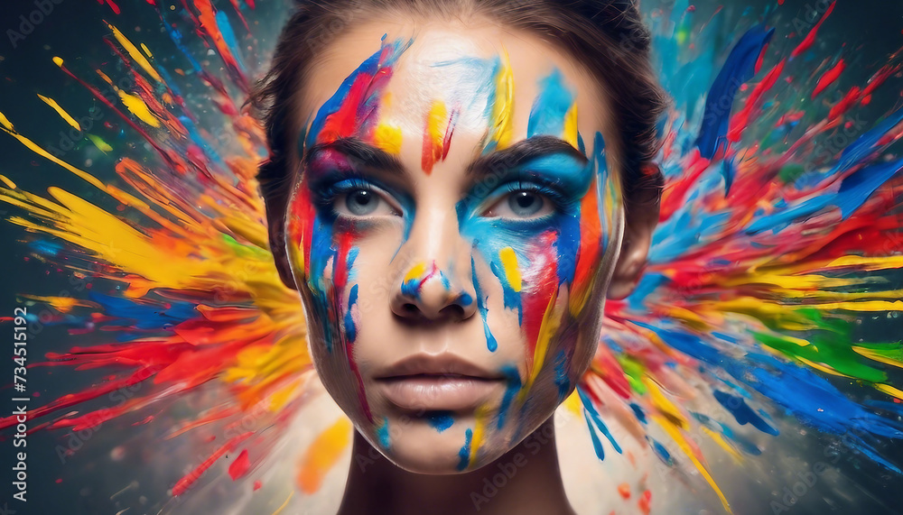 Colorful Paint Slap Brush and Textured Brush Strokes on Face Mascara