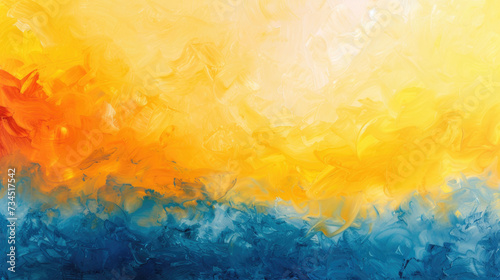 Dynamic abstract fluid art piece  where fiery orange merges with deep blue waves in a vibrant dance of colors. 