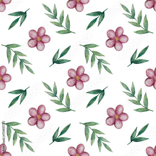 seamless pattern with flowers  watercolor botanical pattern