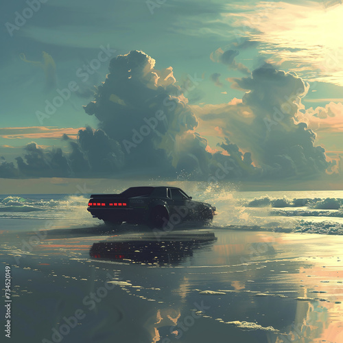 Car drifting in the beach