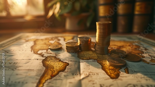 coins with world map foreground photo
