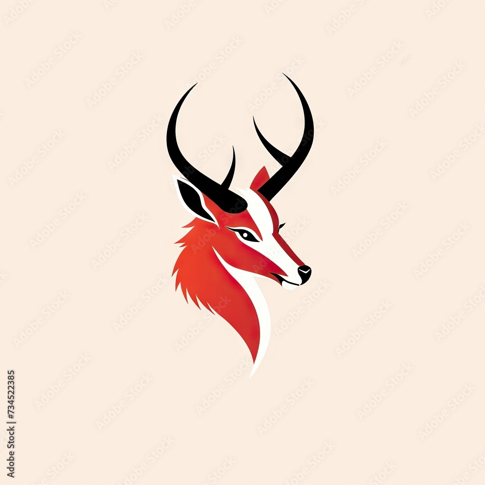 Elegant Illustration of a Majestic Deer with Striking Antlers, Featuring Bold Red and Brown Tones on a Soft Background Elegant Illustration of a Majestic Deer with Striking Antlers, Featuring Bold Red and Brown Tones on a Soft Background