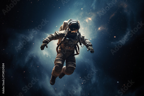 Spaceman on sky galaxy background