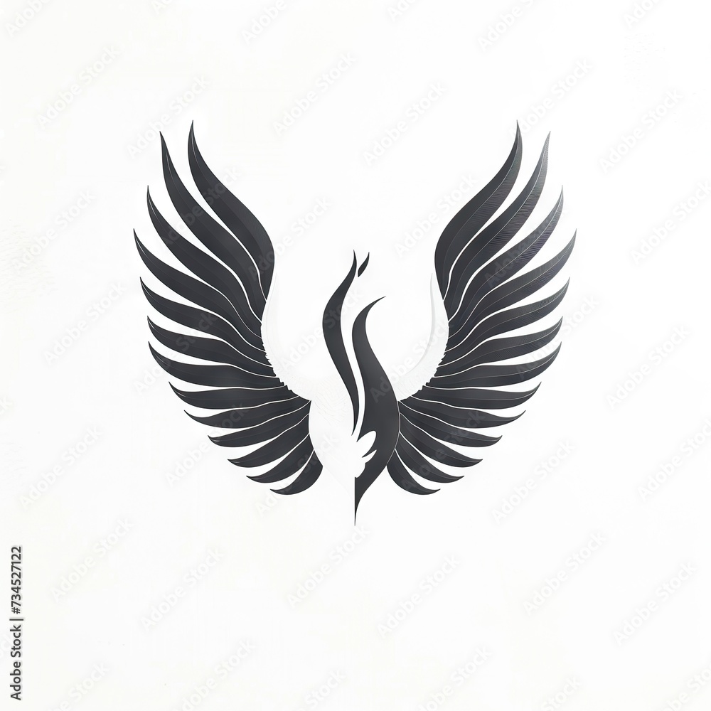 Fototapeta premium Rising from the Ashes An Elegant Black Phoenix Silhouette Symbolizing Rebirth and Renewal in Mid-Flight