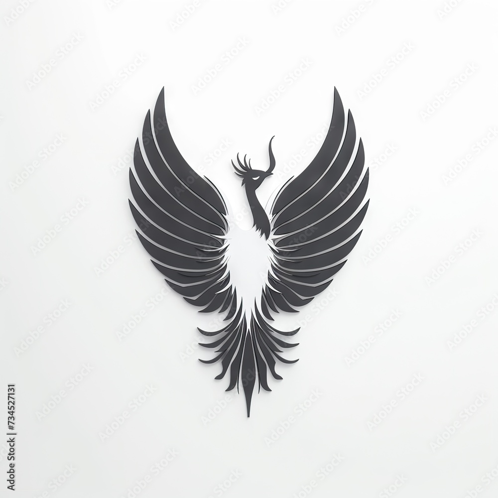 Fototapeta premium Rising from the Ashes An Elegant Black Phoenix Silhouette Symbolizing Rebirth and Renewal in Mid-Flight