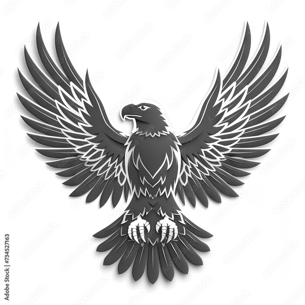 Soaring Majesty A Highly Detailed Black Silhouette of an Eagle in Mid-Flight, Symbolizing Freedom and Power Against a Stark White Background
