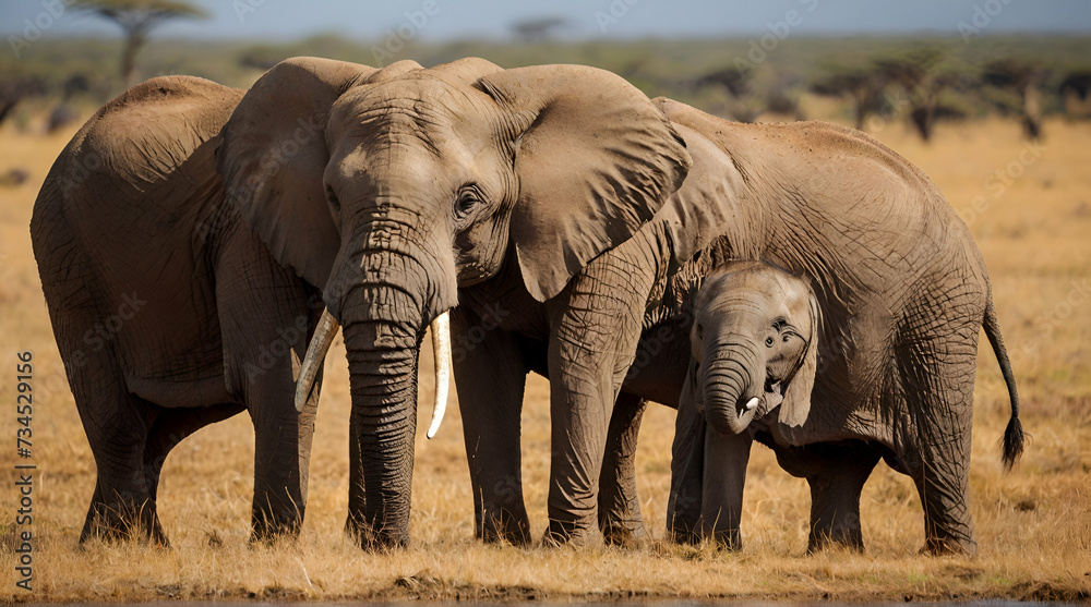 Elephants family on savanna Safari in Amboseli.
ai generative