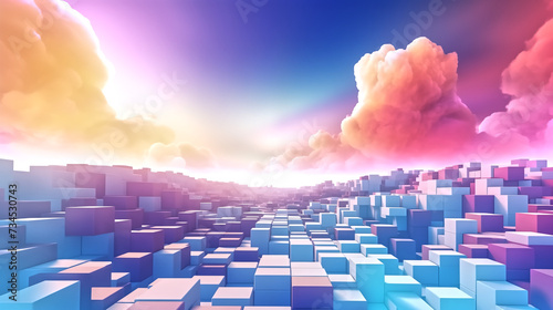 Abstract background, multi colored cube shaped blocks, video gam