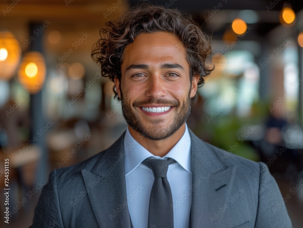 Portrait of handsome smiling businessman with suit in office background Portrait of handsome smiling businessman with suit in office background