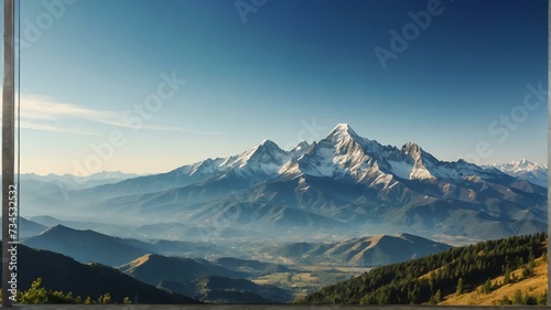 Majestic mountain ranges with clear blue skies landscape view for celebrations and greeting card from Generative AI