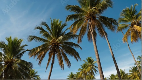 Palm trees swaying in a tropical breeze landscape view for celebrations and greeting card from Generative AI