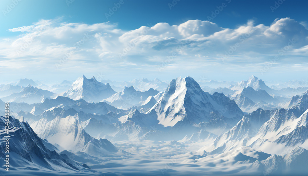 Majestic mountain peak, blue sky, tranquil scene, nature beauty generated by AI