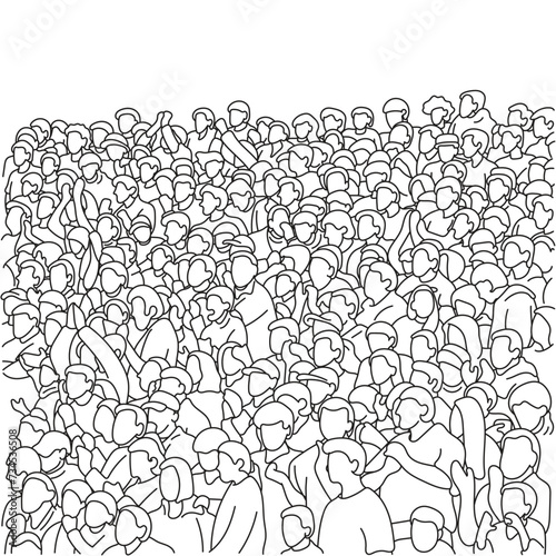 black line of people crowded on stadium illustration vector hand drawn isolated on white background