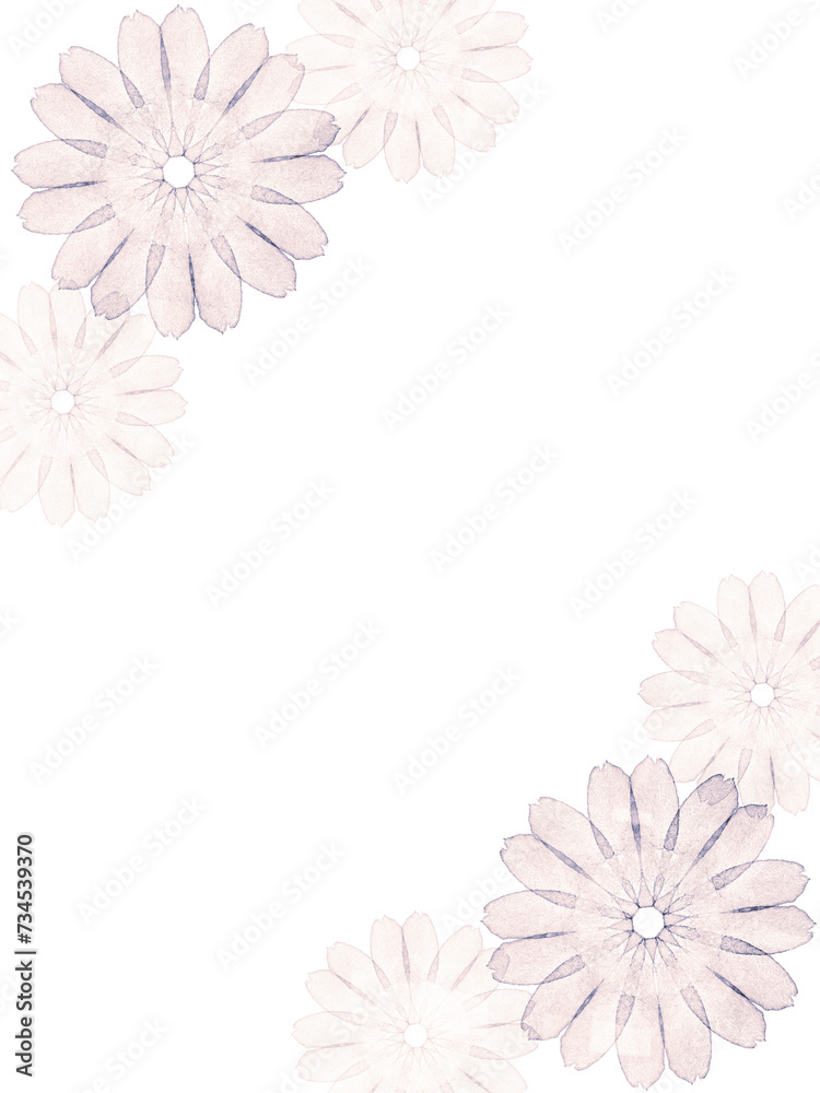 レトロ風の水彩の花に白背景のフレーム素材