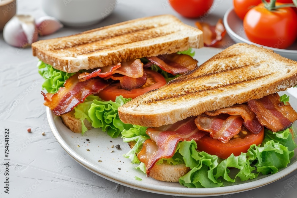 BLT Sandwiches with Bacon Lettuce and Tomato on a plate