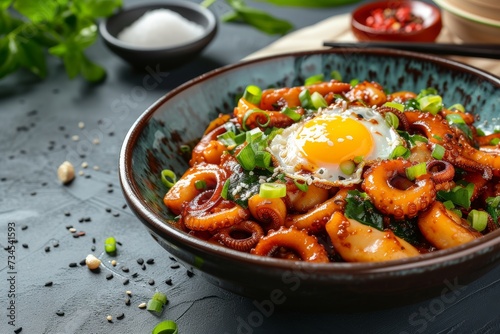 Asian style stir fried squid or octopus with salted eggs