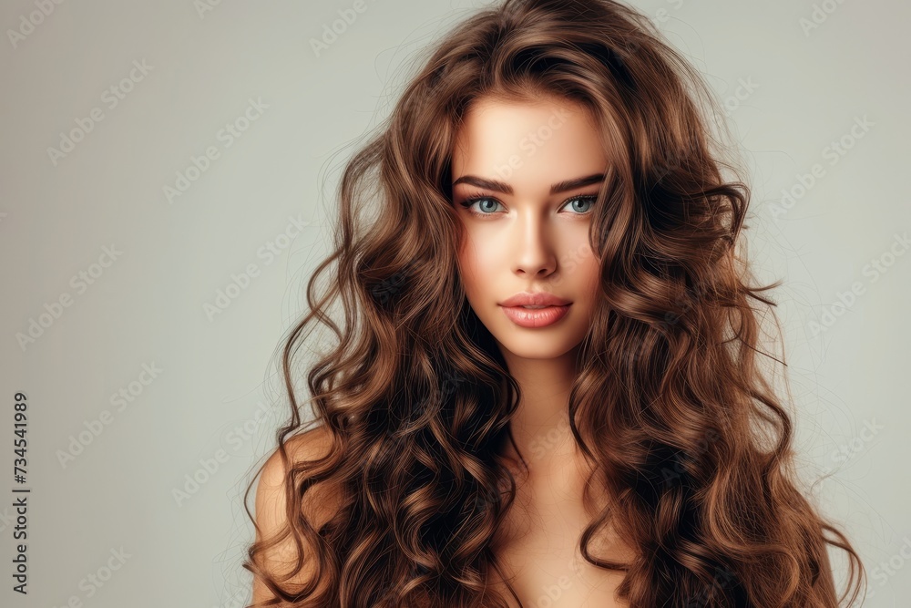 Beautiful model with wavy hairstyle and cared for beauty Beautiful model with wavy hairstyle and cared for beauty