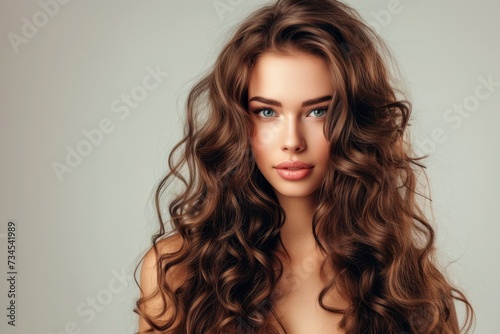 Beautiful model with wavy hairstyle and cared for beauty