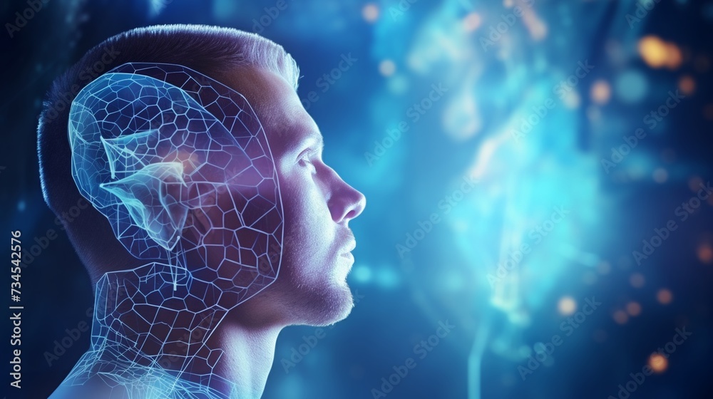 Obraz premium Male head with background in artificial intelligence and deep learning
