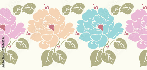 Seamless colorful rose flower border design