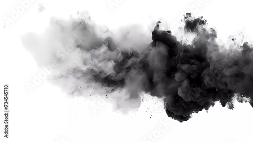 Charcoal powder explosion background. Black explosion smoke splashes on white background. generative ai