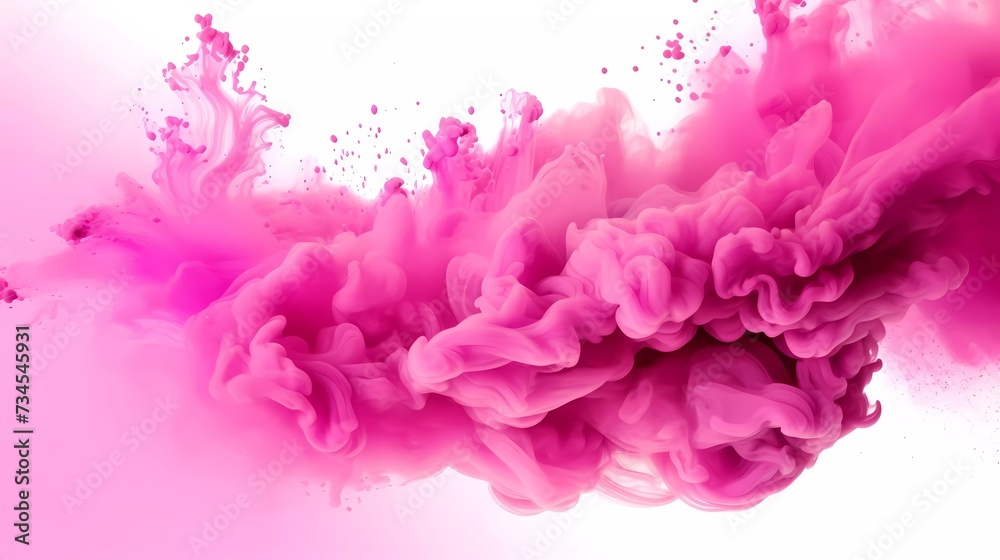 Pink powder explosion background. Pink explosion smoke splashes on white background. generative ai