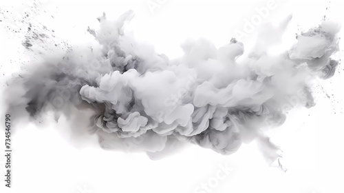 Gray powder explosion background. Gray explosion smoke splashes on white background. generative ai