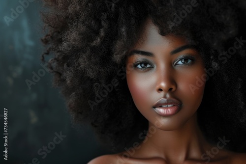 Concept of a wig hair extension on a beautiful black woman