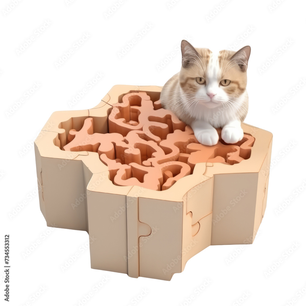 Cat puzzle treat box PNG Cutout, Generative AI